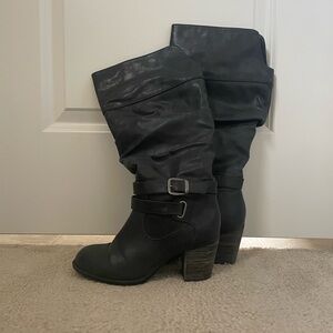 Black Heeled Slouch Boot - Wide Calf